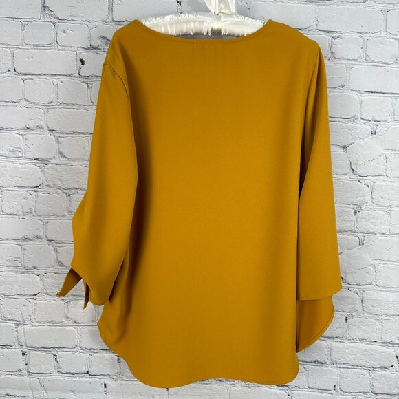 Karen Kane Women's Amber Wave Tie Sleeve V-Neck Blouse Top, Size Large, Mustard - Picture 7 of 9